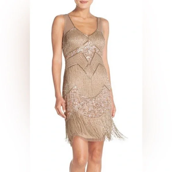 Adrianna Papell | Dresses | Adrianna Papell Gold Gatsby Flapper Sheath Dress  | Poshmark